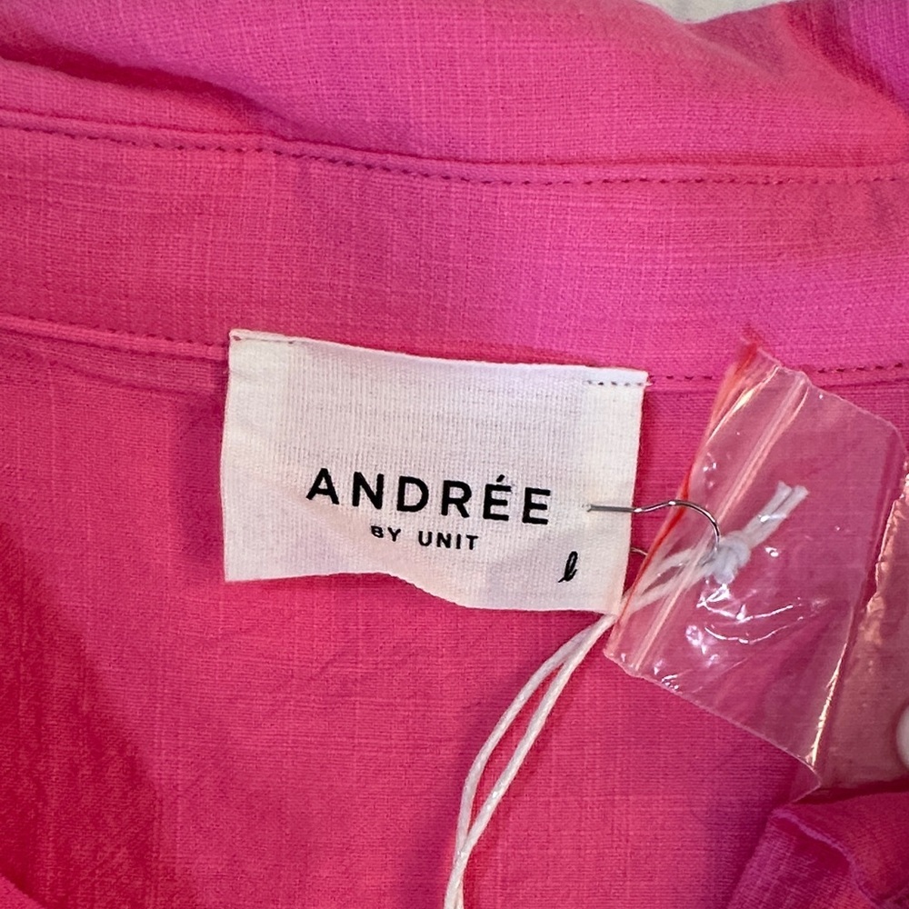 Andree Large Button Up Barbie Pink 100% Cotton NWT Elevated Basics - Picture 3 of 7